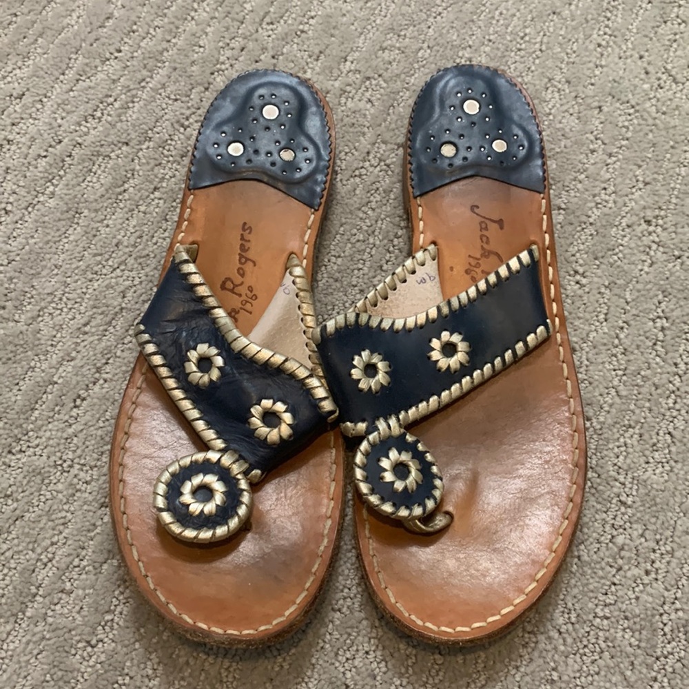 Navy Blue and Silver Jack Rogers Navajo Sandals Size 9
